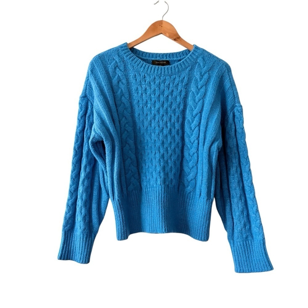 Ann Taylor Bright Blue Cable Knit Crewneck Sweater